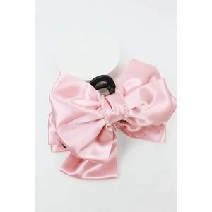 Satin Bow Pearl Accent Hair Claw Clip