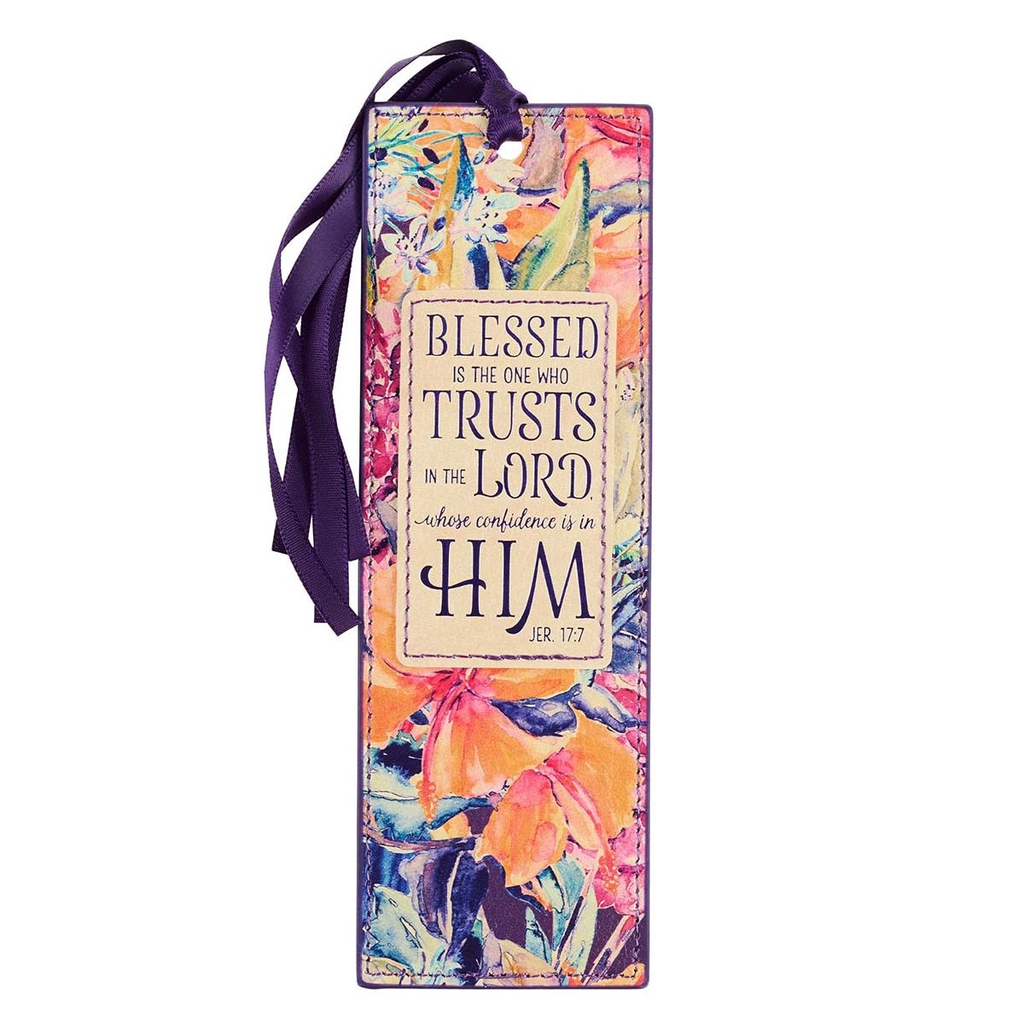 Blessed Is the One Faux Leather Bookmark - Jeremiah 17:7