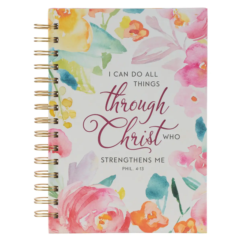 All Things Through Christ Floral Large Wirebound Journal