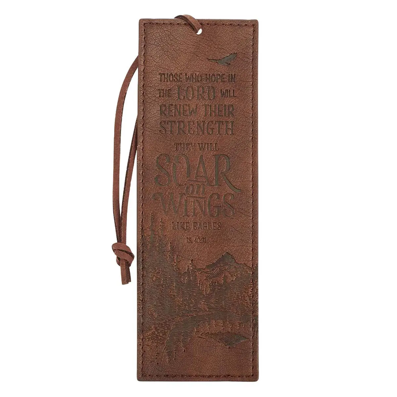 Soar On Wings Brown Faux Leather Bookmark