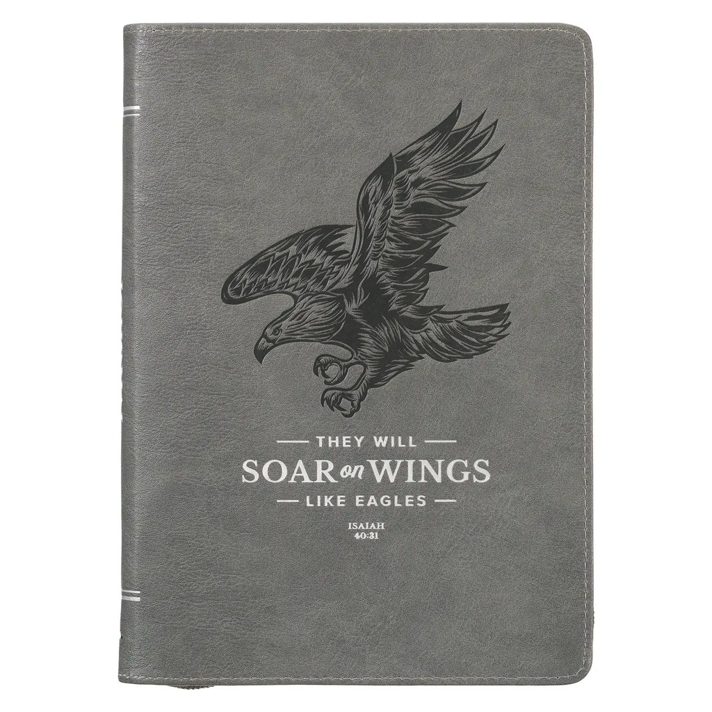 Soar on Wings Gray Faux Leather Zipped Journal