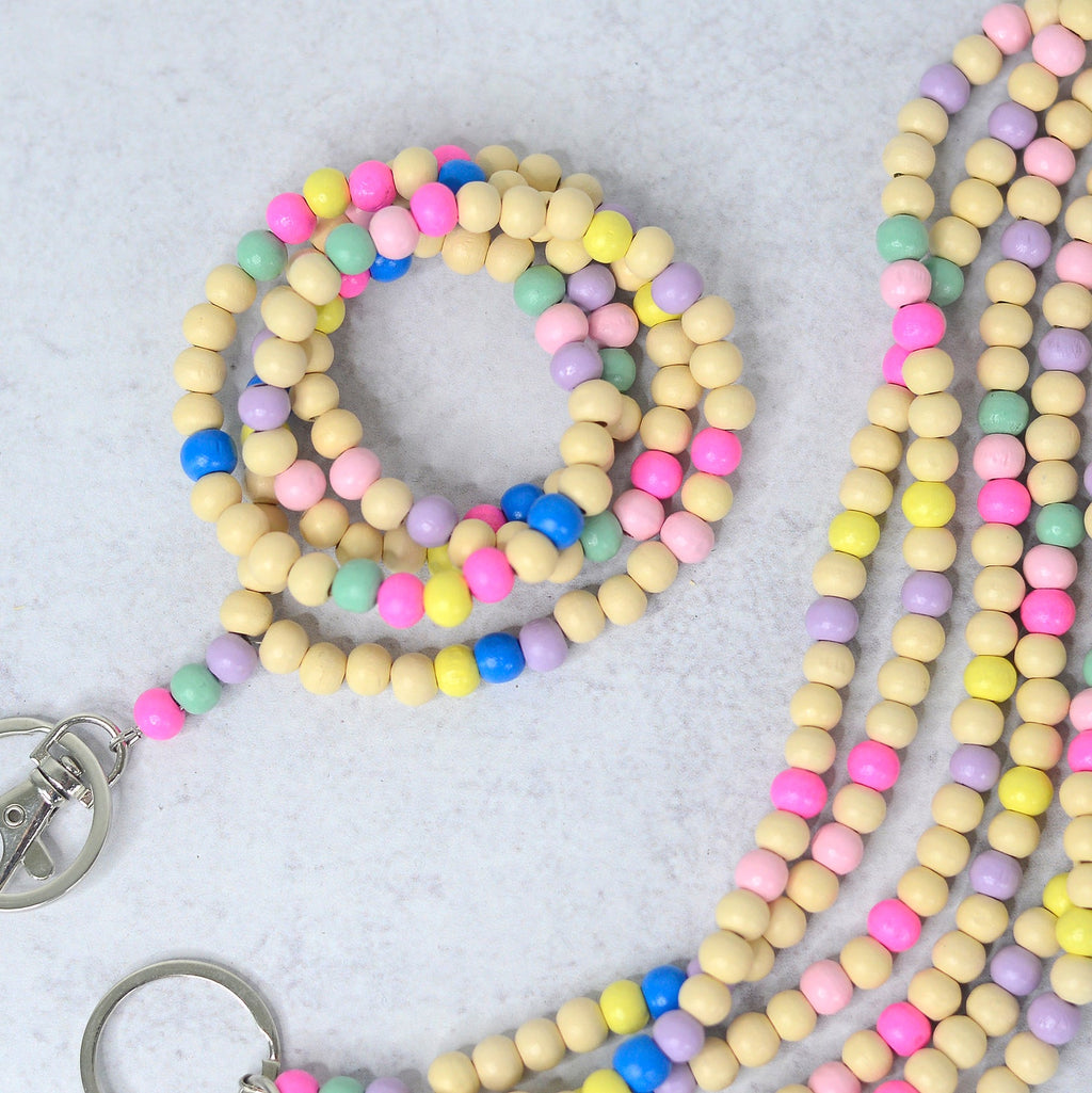 Pastel Rainbow Wooden Beaded Lanyard