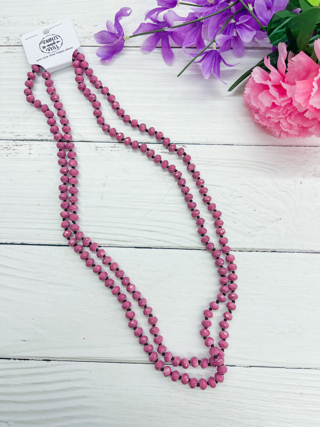 Mauve - Beaded Necklace 60"